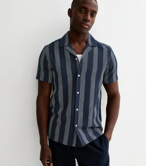 Men's Blue Regular Striped Short Sleeve T-Shirt