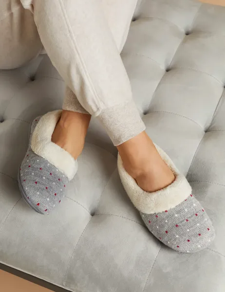 Jones Bootmaker Polka Dot Faux Fur Lined Slippers Grey