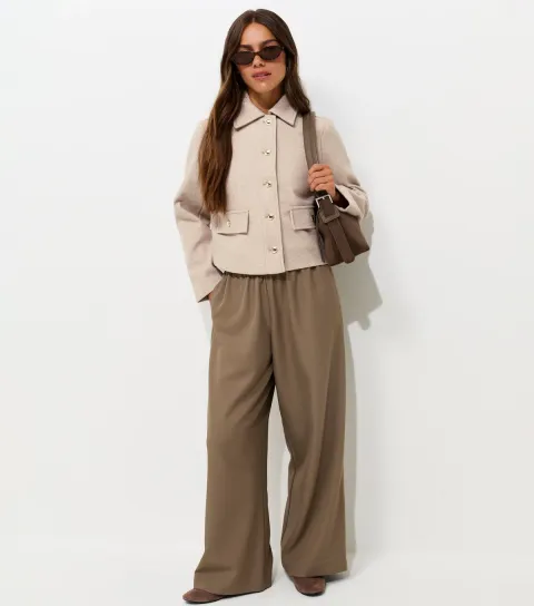 Women's Petite Oatmeal Henley Button Shacket
