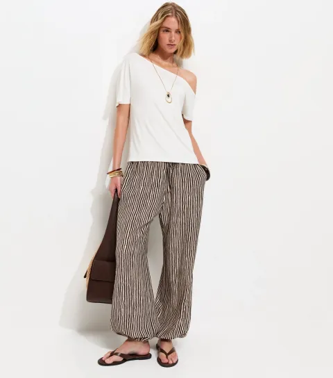 Women's Brown Striped Tapered Cuff Trousers