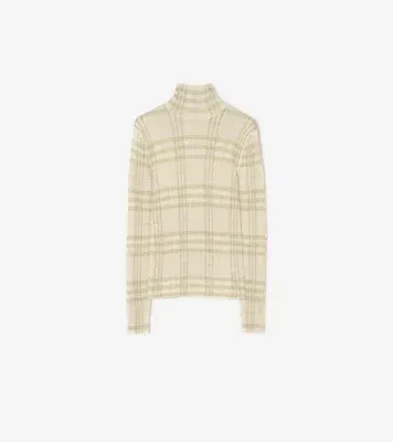 Burberry Check Viscose Turtleneck Sweater in Beige