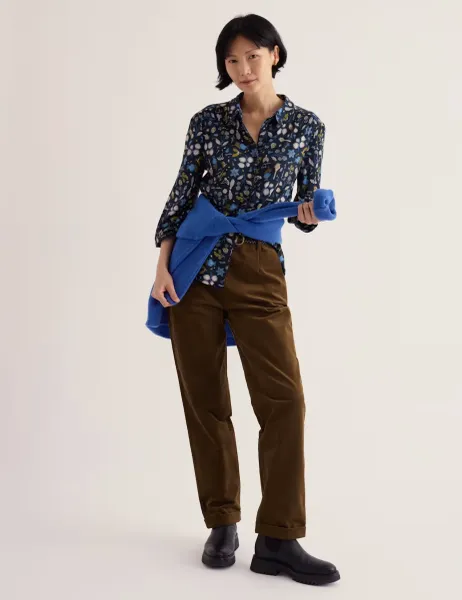 Seasalt Cornwall Cotton Rich Floral Collared Shirt Navy Mix