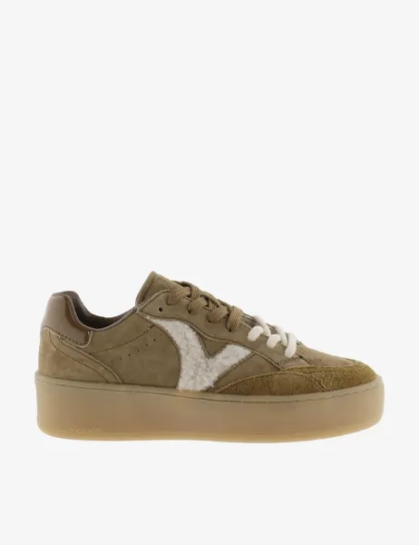Victoria Turin Suede Lace Up Platform Trainers Taupe