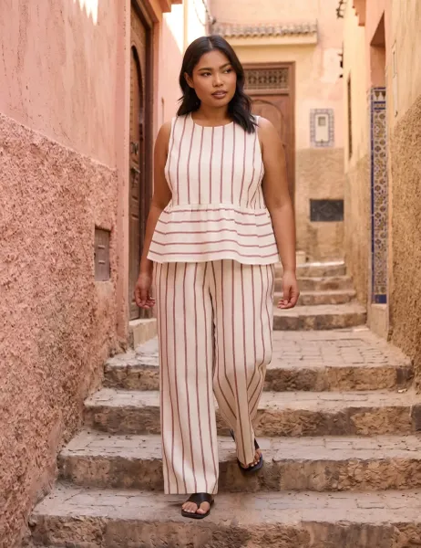 Live Unlimited London Cotton Rich Striped Top Oatmeal