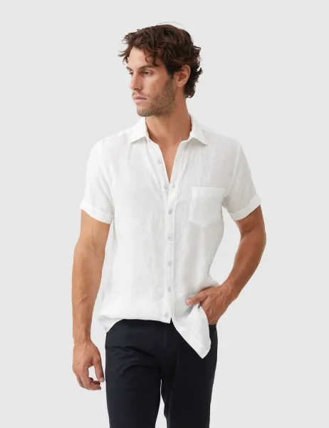 Rodd & Gunn Palm Beach Slim Fit Pure Linen Shirt White