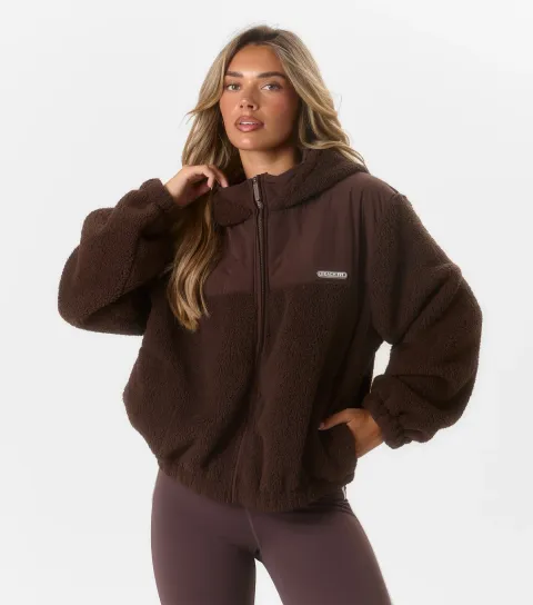 Women's Dark Brown Quarter Zip Hooded Leona Jacket