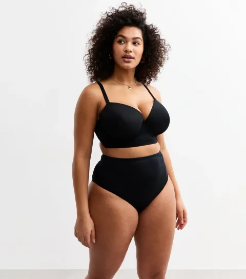 Women's Plus Size Black Micro High Waisted Brazilian Briefs Curves