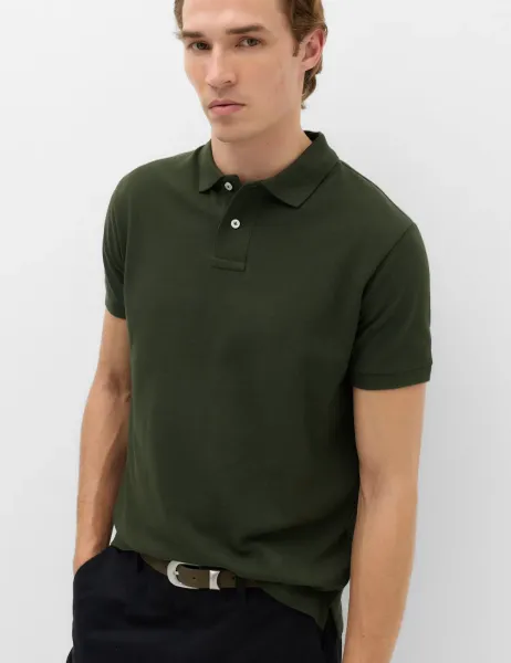 Marks & Spencer The Perfect Cotton Slim fit Pique Polo Shirt Dark Khaki