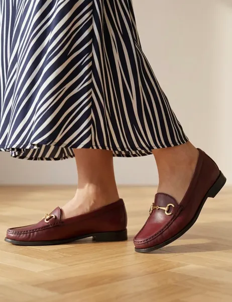 Jones Bootmaker Leather Hardware Slip On Heeled Loafers Burgundy