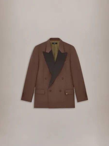 DOUBLE-BREASTED BLAZER - DARK BROWN
