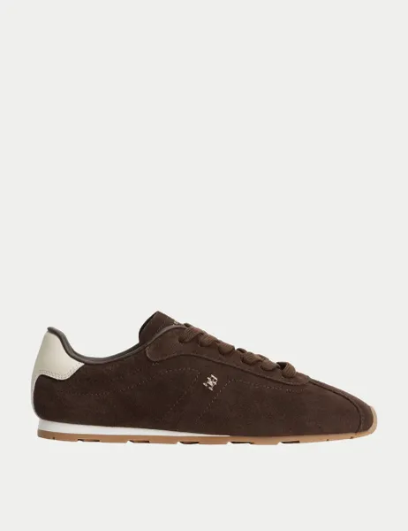 Tommy Hilfiger TH Bella Suede Monogram Lace Up Trainers Dark Brown