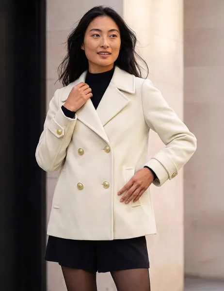 Roman Petite Double Breasted Pea Coat Ivory