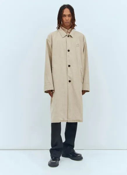 Logo Patch Denim Trench Coat