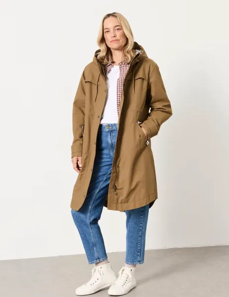 FatFace Cotton Rich Hooded Longline Raincoat Sand