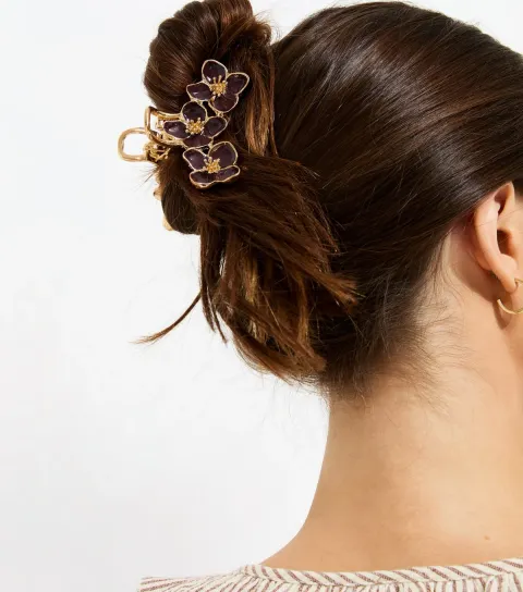 Burgundy Flower Cluster Metal Bulldog Hair Clip