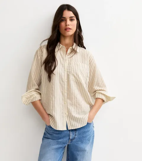 Women's White Pinstripe Oversized Pocket Shirt