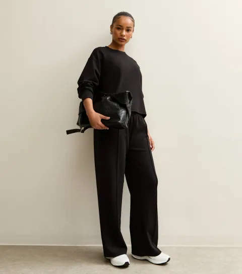 Women's Petite Premium Black Wide Leg Joggers
