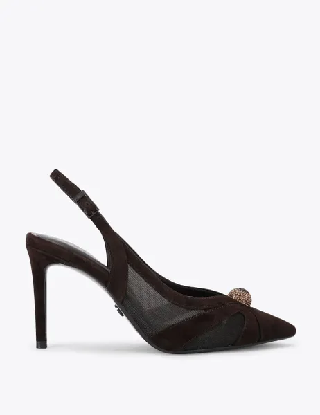 Carvela Suede Stiletto Heel Slingback Shoes Dark Brown