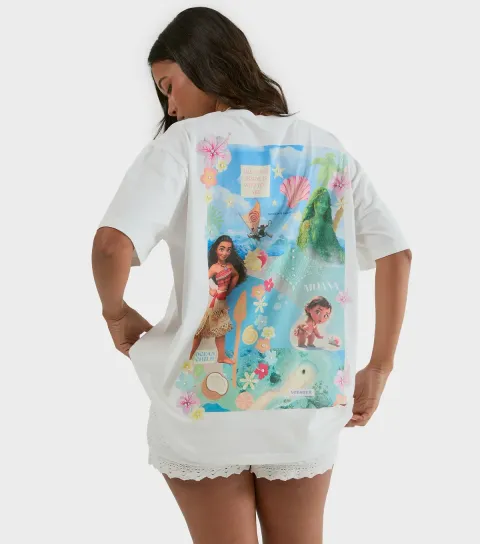 Skinnydip Women's White Cotton Disney Moana Print T-Shirt