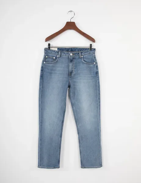Gant Mid Rise Straight Leg Cropped Jeans Dark Blue