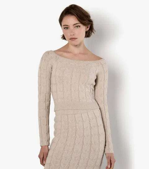 Women's Stone Cable Knit Cropped Jumper