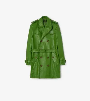 Mid-length Leather Leverton Trench Coat in Samphire green