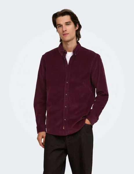 Only & Sons Regular Fit Corduroy Shirt Purple