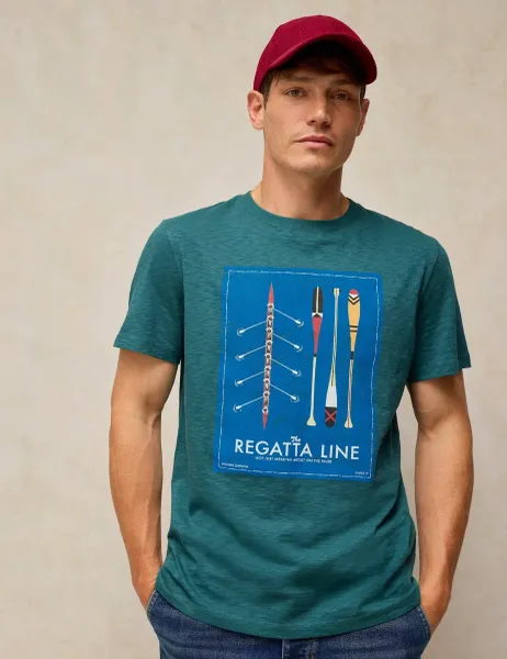 White Stuff Cotton Graphic Crew Neck Short Sleeve T-Shirt Teal
