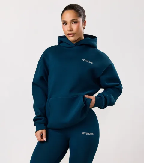 Women's Dark Blue Logo Print Oversized Hoodie