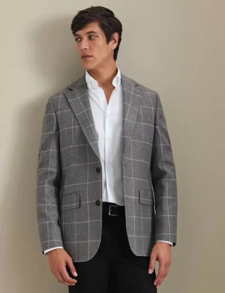 Charles Tyrwhitt Pure Wool Checked Blazer Grey Mix