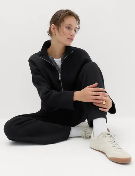 Marks & Spencer Cotton Rich Scuba Zip Up Sweatshirt Black