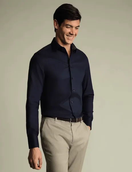 Charles Tyrwhitt Slim Fit Non Iron Pure Cotton Floral Shirt Navy