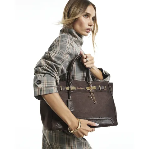 River Island Faux Suede Soft Lock Front Tote Bag