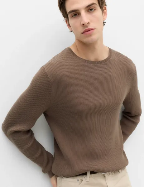 Marks & Spencer Cotton Blend Crew Neck Smart Jumper Espresso