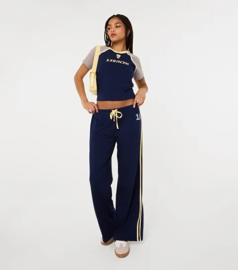 Women's Navy Star Print Wide Leg Trousers