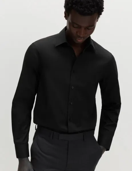 Marks & Spencer Slim Fit Easy Iron Cotton Blend Shirt Black