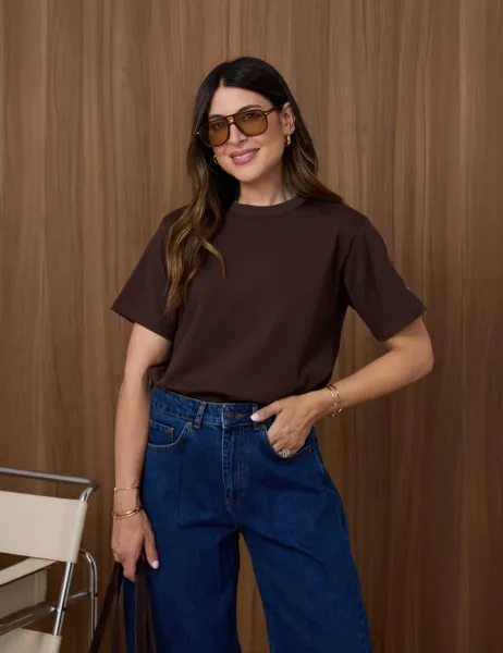 Pure Cotton Crew Neck T-Shirt Dark Brown