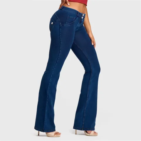 Freddy WRUP Denim - Mid Rise - Bell Bottom Flare - Dark Blue + Yellow Stitching