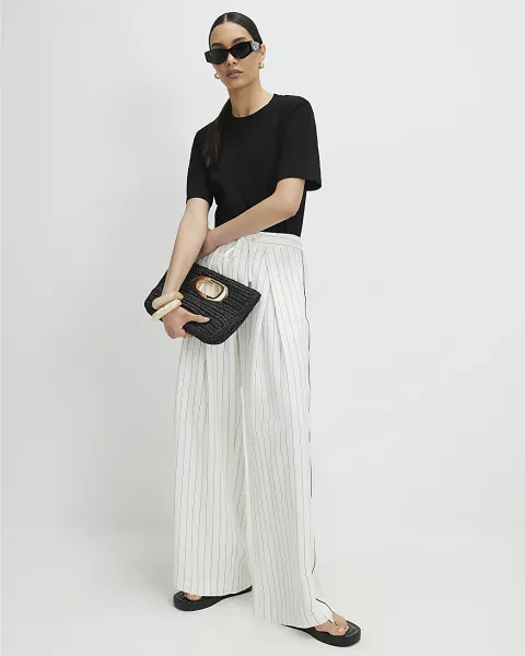 River Island Pleat Detail Stripe Wide Leg Trousers