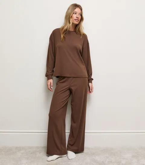 New Look Women's Dark Brown Jersey Wide Leg Joggers