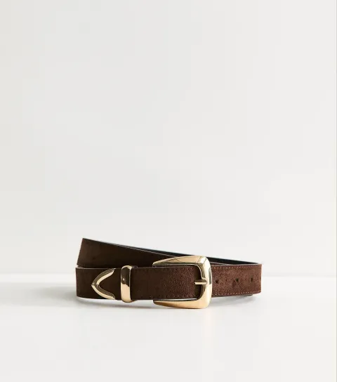 Dark Brown Faux Suede Pointed Tip Belt