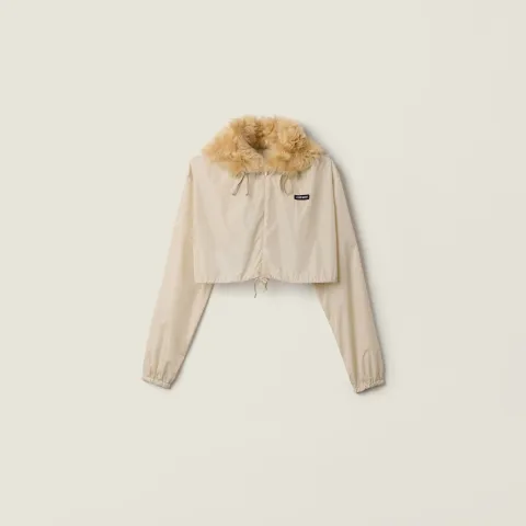 Technical fabric and shearling windbreaker
