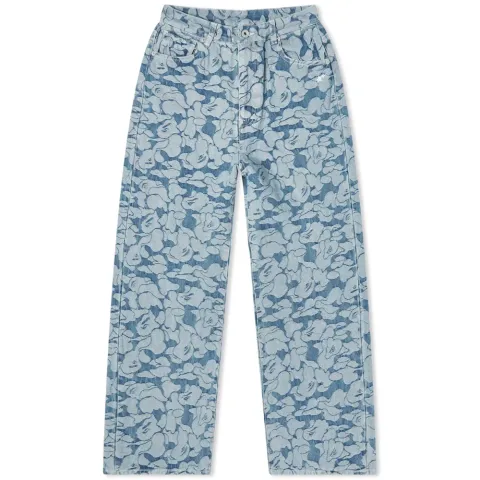 Solid Camo High Waist Denim Pants