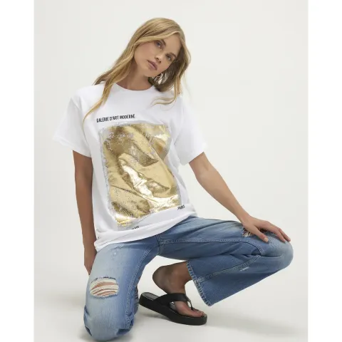 River Island Short Sleeve Metallic Foil T-Shirt