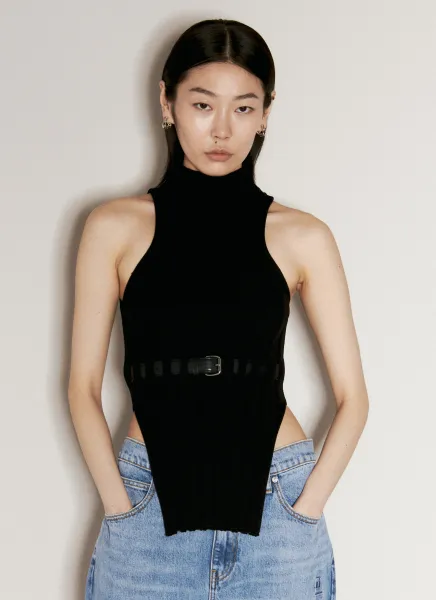 Ribbed Tank Top With Leather Belt