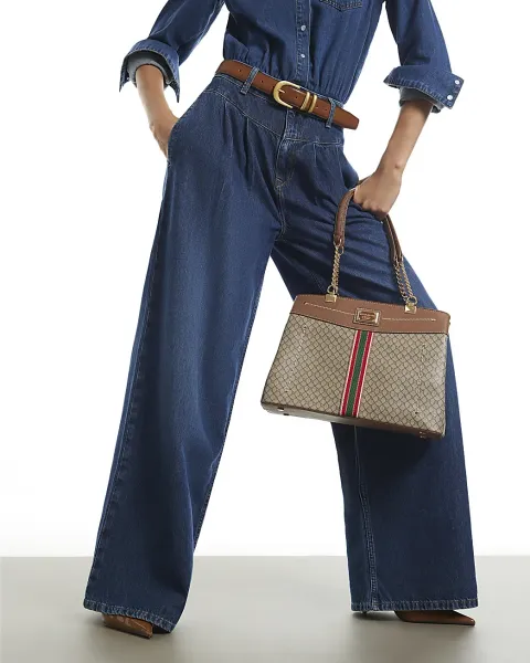 River Island Monogram Webbing Front Chain Tote Bag
