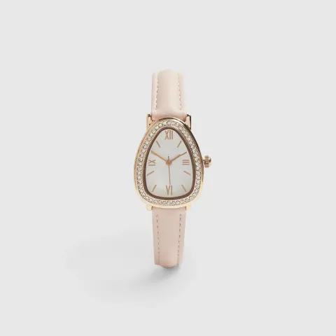 River Island Faux Leather Strap Rhinestone Watch