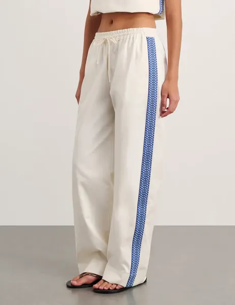 Pure Cotton Side Stripe Straight Leg Trousers White
