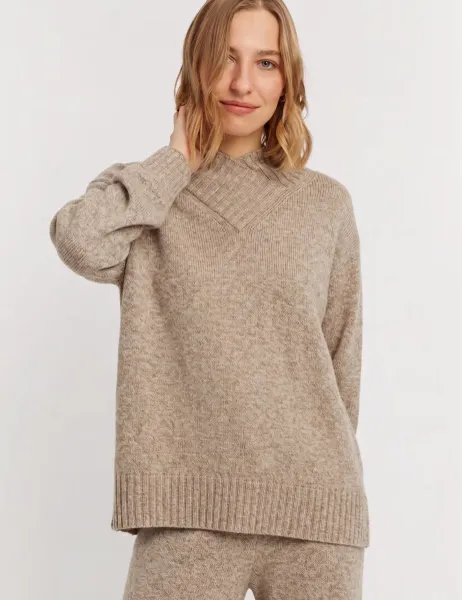 Chinti & Parker Pure Cashmere Textured High Neck Jumper Sand