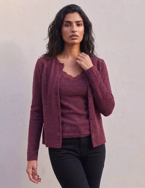Roman Lace Detail 2 In 1 Cardigan Burgundy Mix